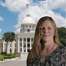 Photo of Noelle Morin with Alabama state capitol in background